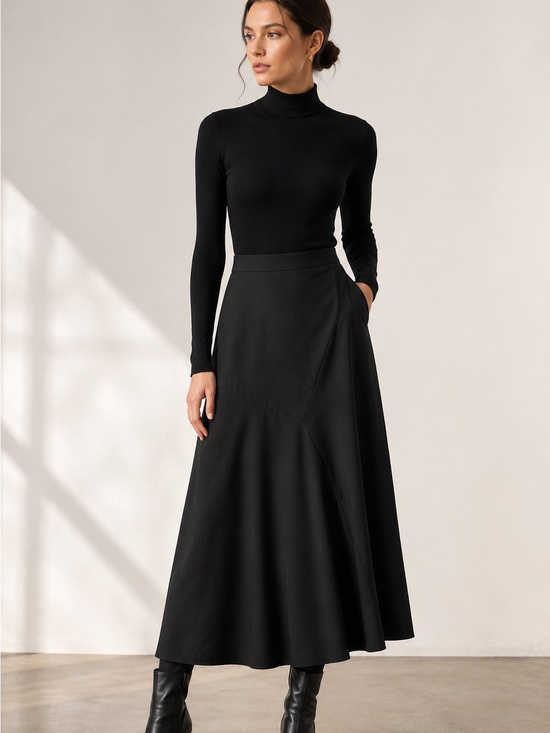 Marcella NYC Dresses & Skirts - Marcella NYC Black Asymmetrical Seam Maxi Skirt Size Medium Minimalist
